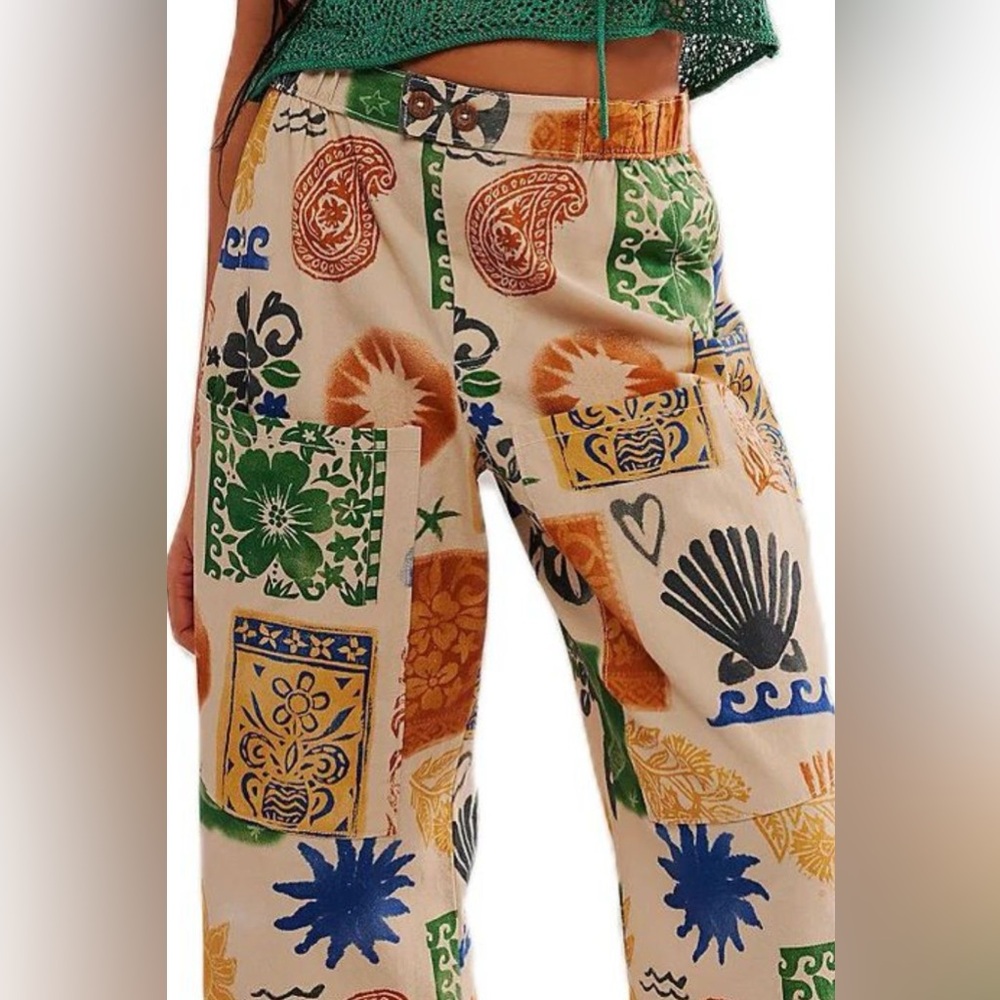 Wide Leg Printed Patchwork Pants - Multi - image 2